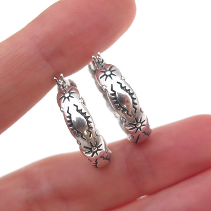 Shube 925 Sterling Silver Vintage Sun Symbol Oxidized Hoop Earrings
