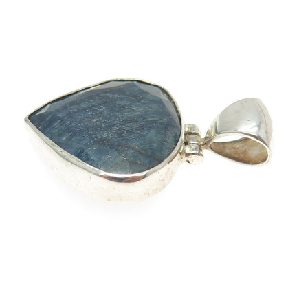 925 Sterling Silver Vintage Real Pear-Cut Sapphire Pendant