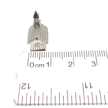 925 Sterling Silver Vintage Old Church Minimalist 3D Charm Pendant