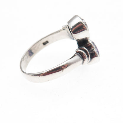 Charles Winston Sterling Silver Vintage Purple & White C Z Heart Ring Size 7.5