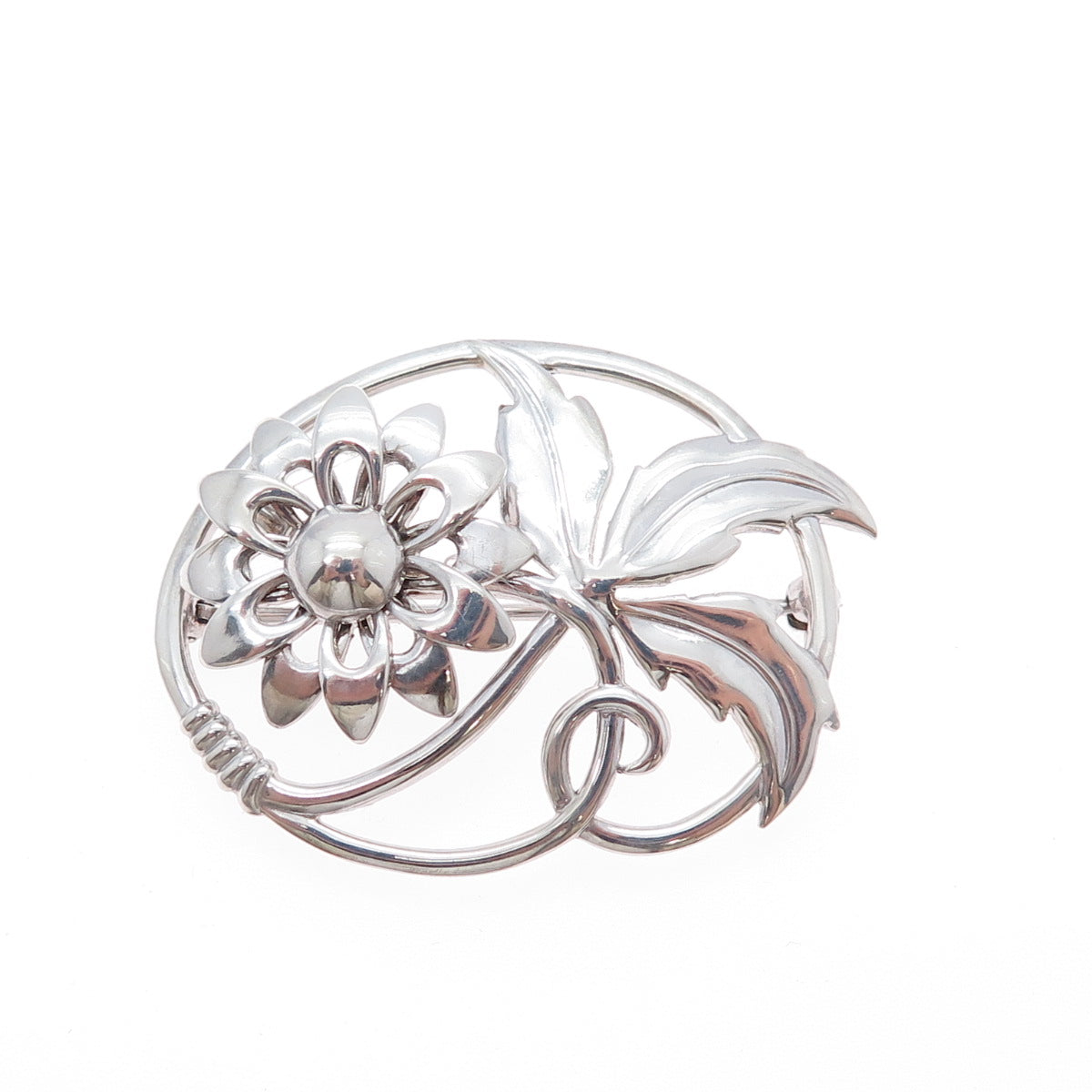W. E. RICHARDS 925 Sterling Silver Vintage Flower Oxidized Pin Brooch