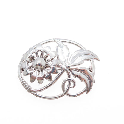 W. E. RICHARDS 925 Sterling Silver Vintage Flower Oxidized Pin Brooch