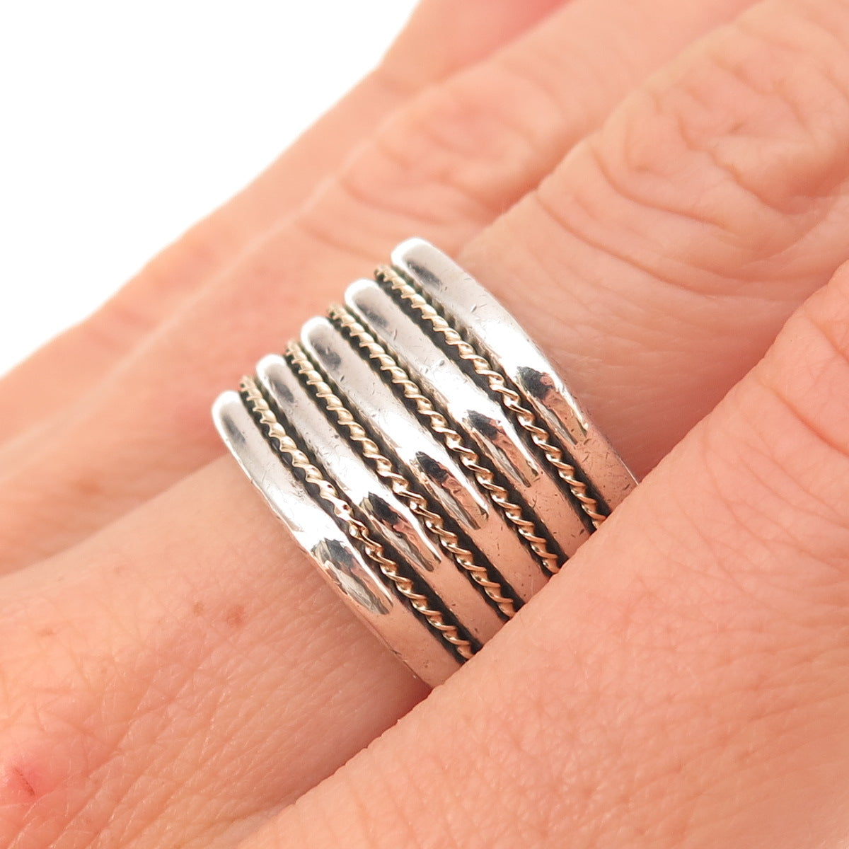 Chateau D’Argent 925 Sterling Silver 14K Gold Vintage Ribbed Ring Size 8