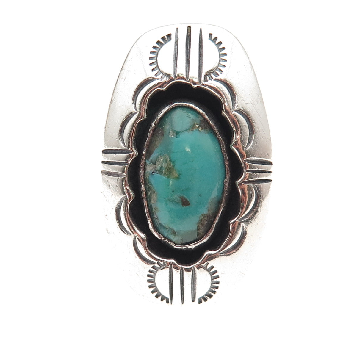 Ed Kee Navajo Old Pawn 925 Sterling Vintage Turquoise Shadow Box Ring Size 6.5