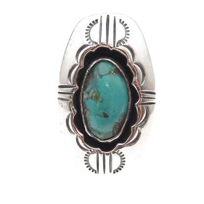 Ed Kee Navajo Old Pawn 925 Sterling Vintage Turquoise Shadow Box Ring Size 6.5