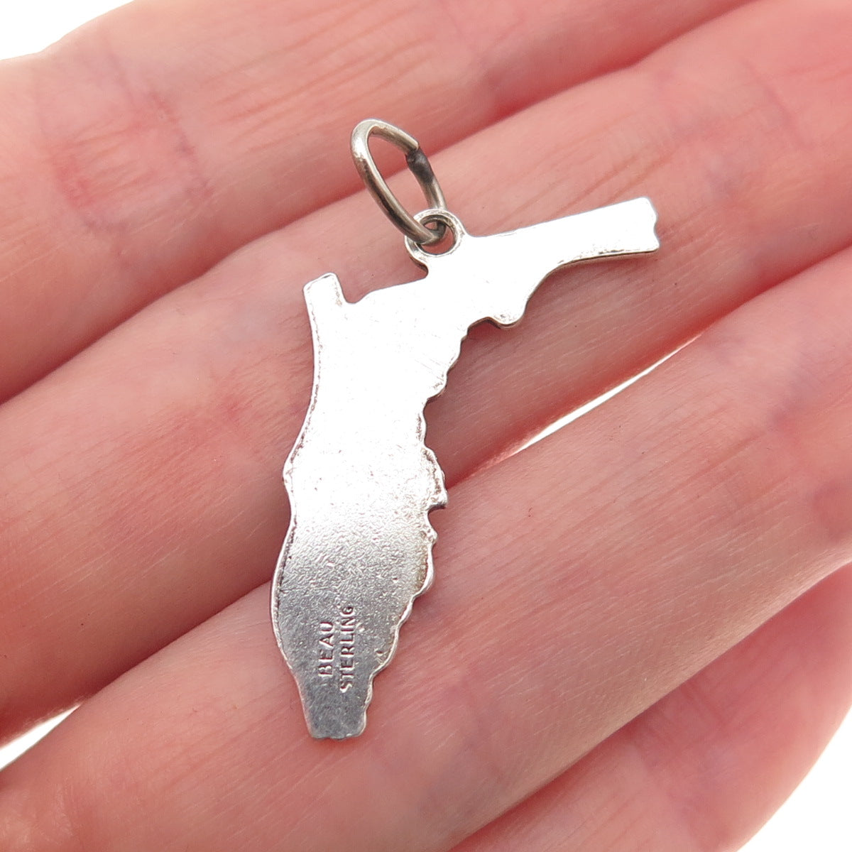 Beau 925 Sterling Silver Vintage Florida State Map Charm Pendant