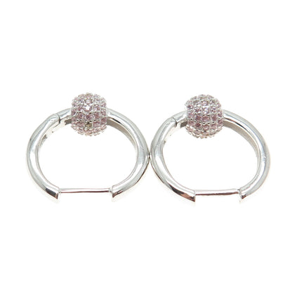 925 Sterling Silver Pink C Z Huggie Earrings