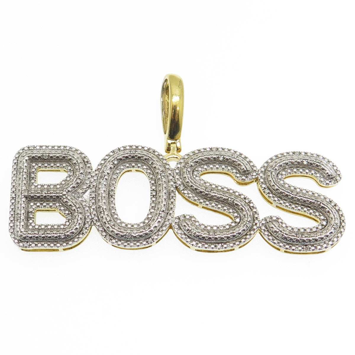 925 Sterling Silver & 14K Gold Plated Real Diamond Accent "Boss" Pendant