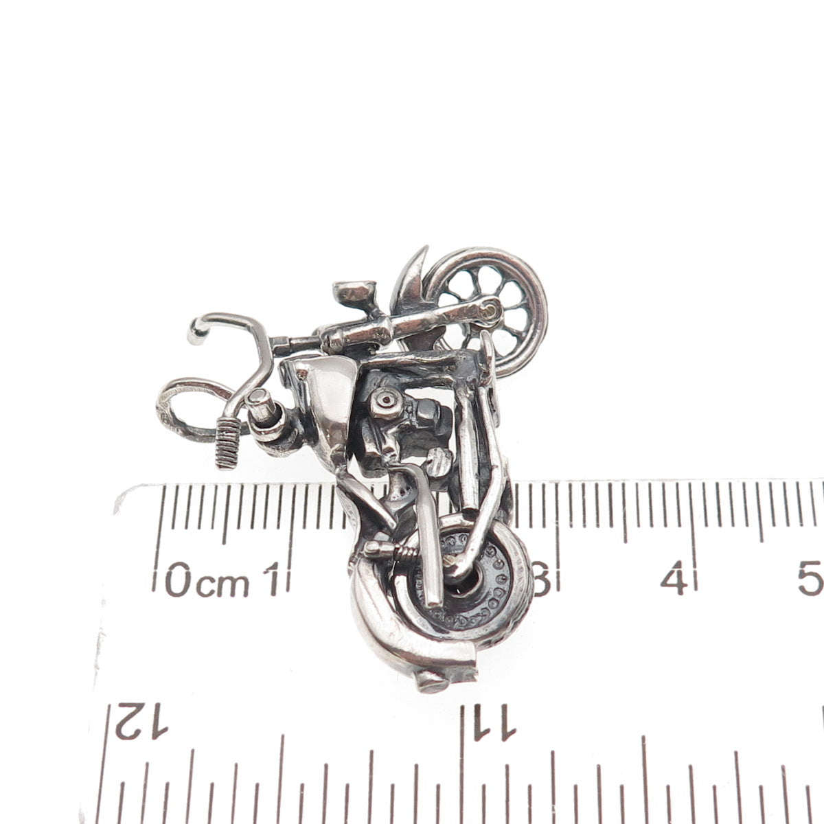 925 Sterling Silver Vintage Motorcycle Oxidized 3D Movable Charm Pendant