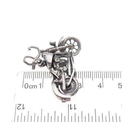925 Sterling Silver Vintage Motorcycle Oxidized 3D Movable Charm Pendant
