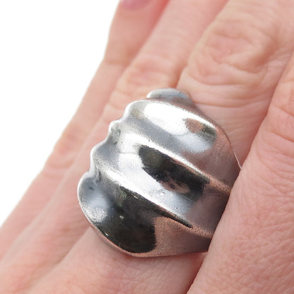 925 Sterling Silver Vintage Mexico Modernist Dome Oxidized Ring Size 6.75