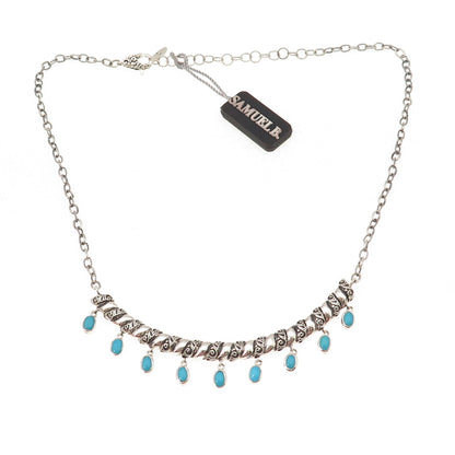 Samuel Benham 925 Sterling Silver Real Turquoise Cable Chain Necklace 18-20"