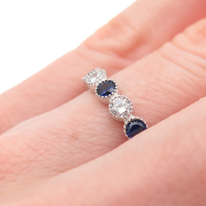 925 Sterling Silver Lab-Created Sapphire & C Z Eternity Band Ring Size 6