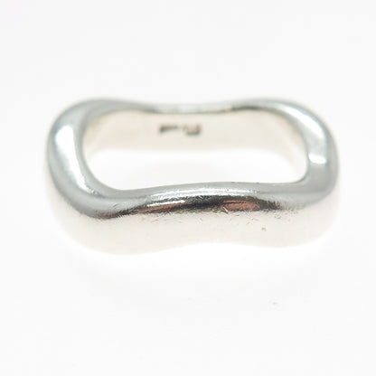925 Sterling Silver Vintage Modernist Wavy Band Ring Size 10.75