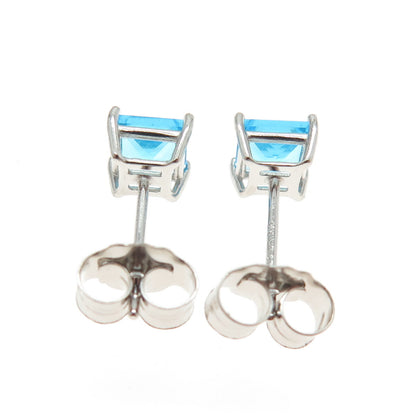 925 Sterling Silver Princess-Cut Shaped Swiss Blue C Z Stud Earrings