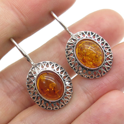 925 Sterling Silver Real Baltic Amber Eternal Curve Earrings