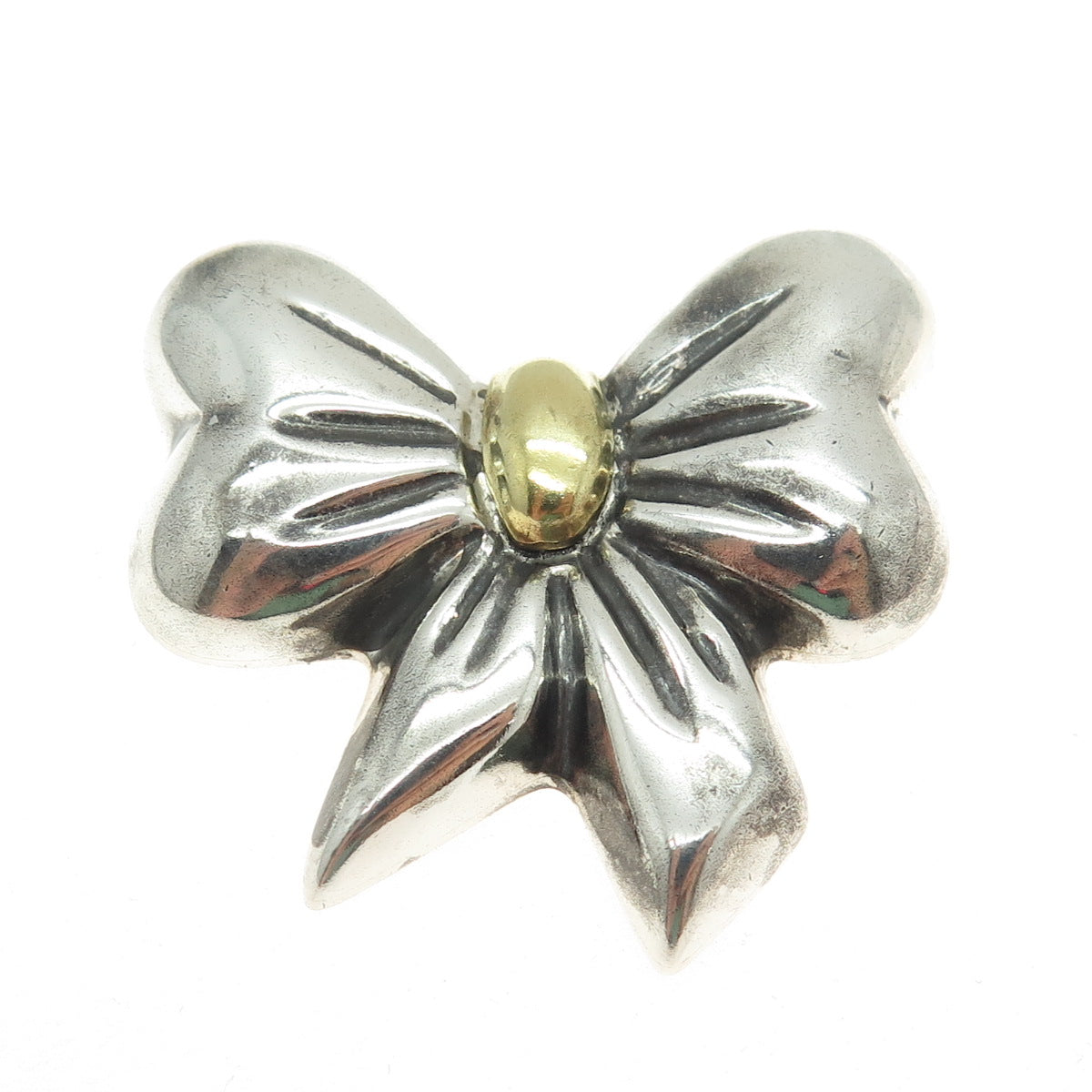 LATON 925 Sterling Silver 2-Tone Vintage Mexico Puffy Bow Pin Brooch