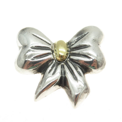 LATON 925 Sterling Silver 2-Tone Vintage Mexico Puffy Bow Pin Brooch