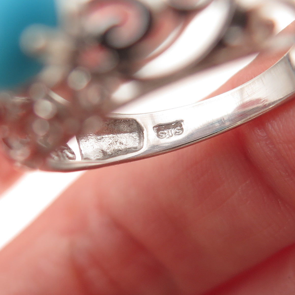Chuck Clemency 925 Sterling Silver Real Turquoise Floral Scroll Ring Size 9