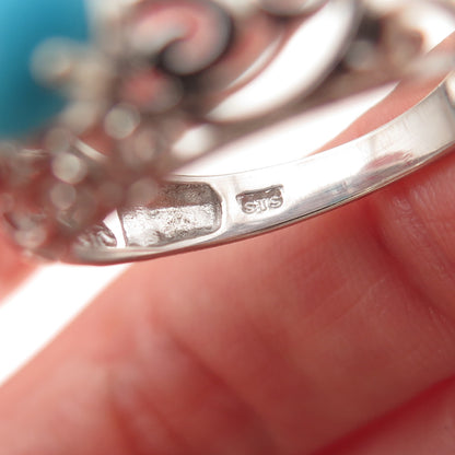 Chuck Clemency 925 Sterling Silver Real Turquoise Floral Scroll Ring Size 9