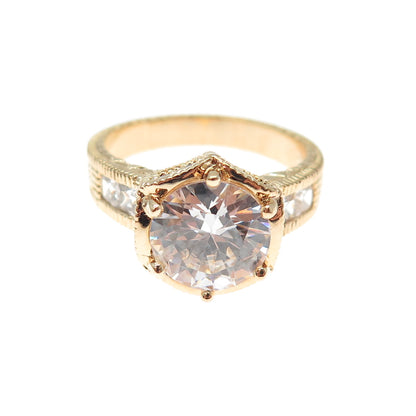 925 Sterling Gold Plated Round & Princess-Cut C Z Engagement Ring Size 10.25