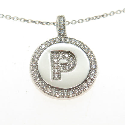 925 Sterling Silver Round-Cut C Z Letter "P" Initial Cable Chain Necklace 16"