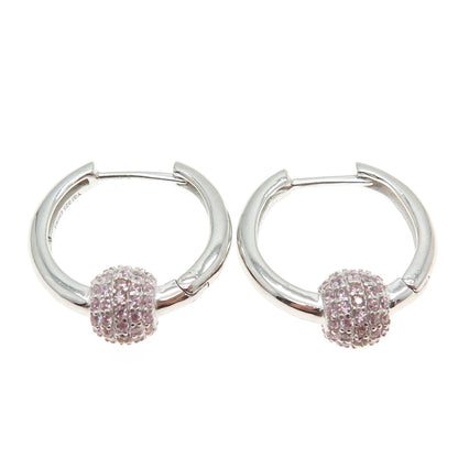 925 Sterling Silver Pink C Z Huggie Earrings