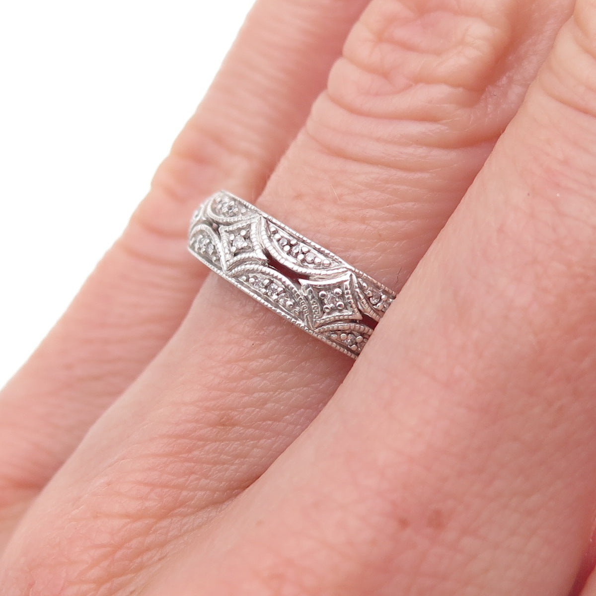 Jane Seymour 925 Sterling Silver Real Round-Cut Diamond Band Ring Size 6