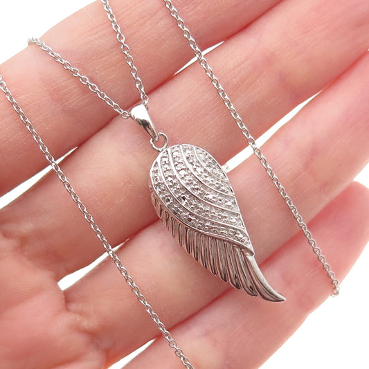 Jane Seymour Sterling Silver Real Diamond Angel Wing Cable Chain Necklace 18"