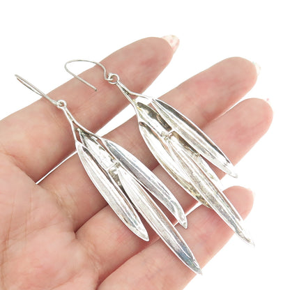 925 Sterling Silver Vintage Feather Dangling Earrings