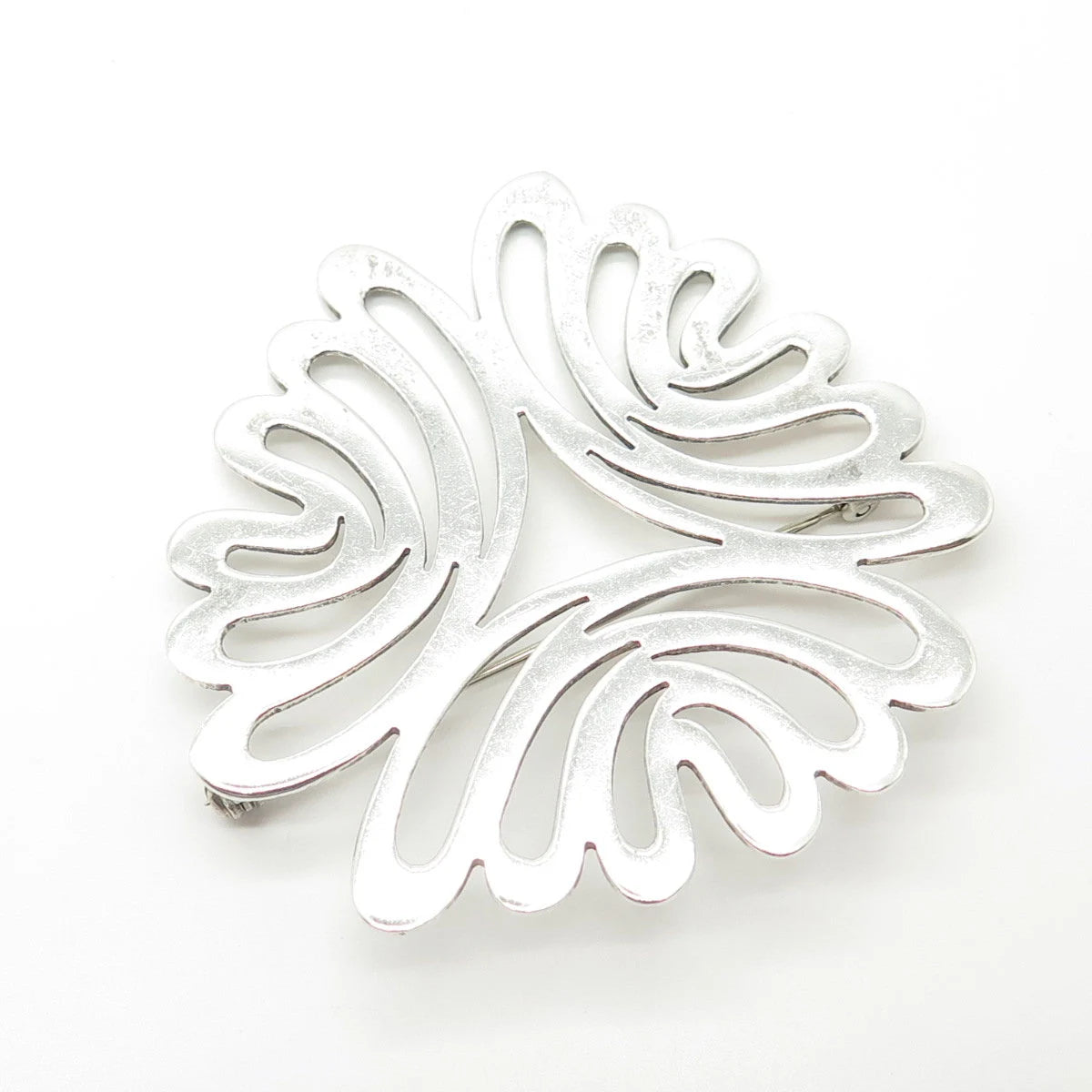 925 Sterling Silver Vintage Mexico Modernist Handmade Pin Brooch / SIGNED "SU"
