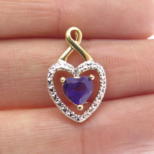 ROSS SIMONS Sterling Gold Plated Real Diamond Accent Amethyst Heart Mini Pendant