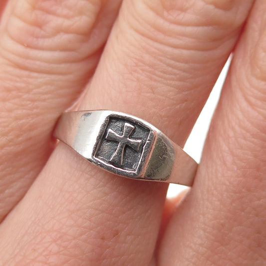 925 Sterling Silver Vintage Cross Oxidized Signet Ring Size 9