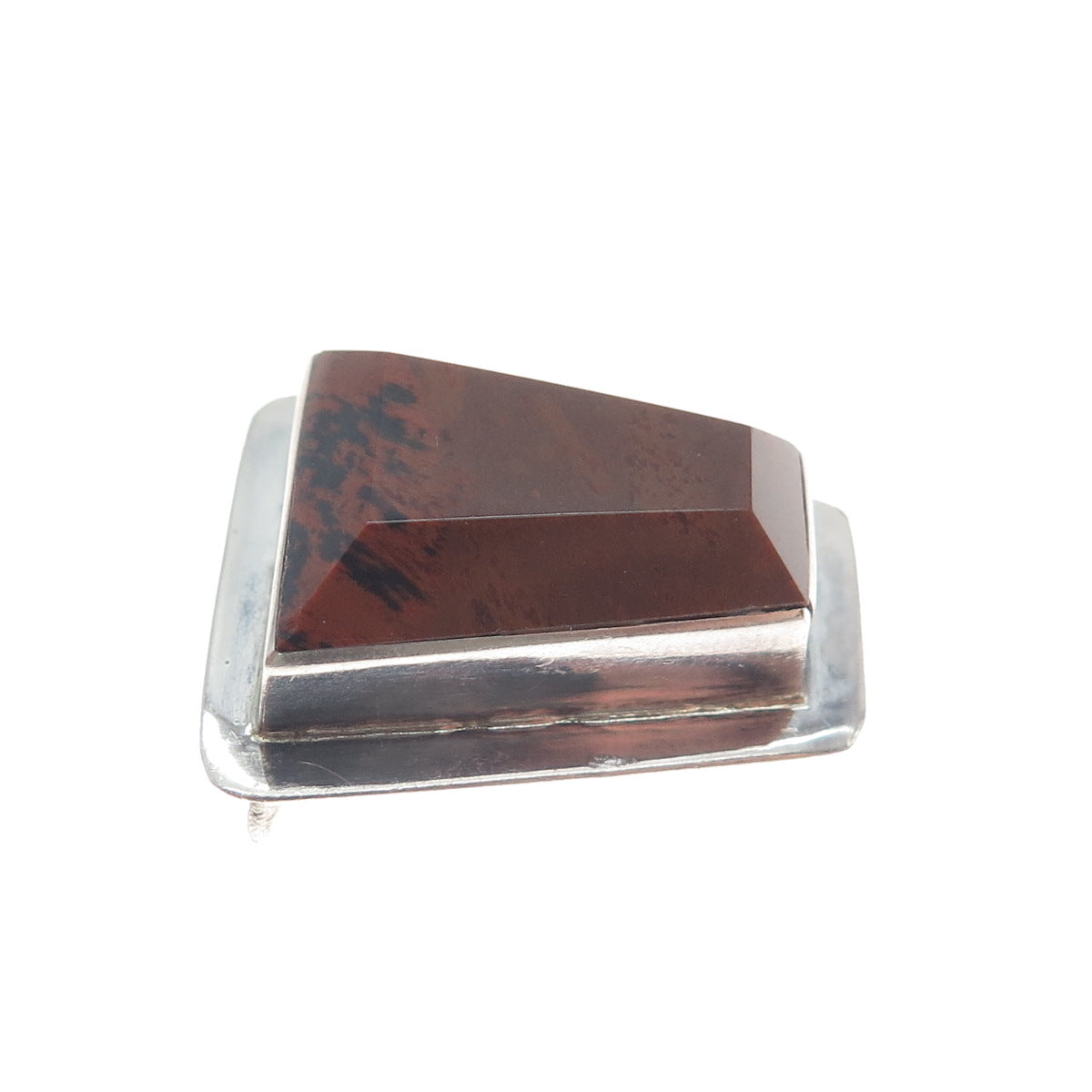 925 Sterling Silver Vintage Real Mahogany Jasper Modernist Slide Pendant