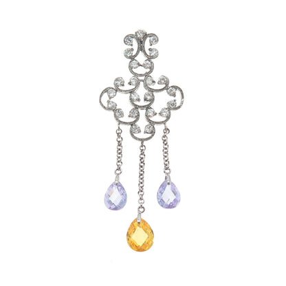 925 Sterling Silver White Canary & Purple C Z Chandelier Dangle Pendant