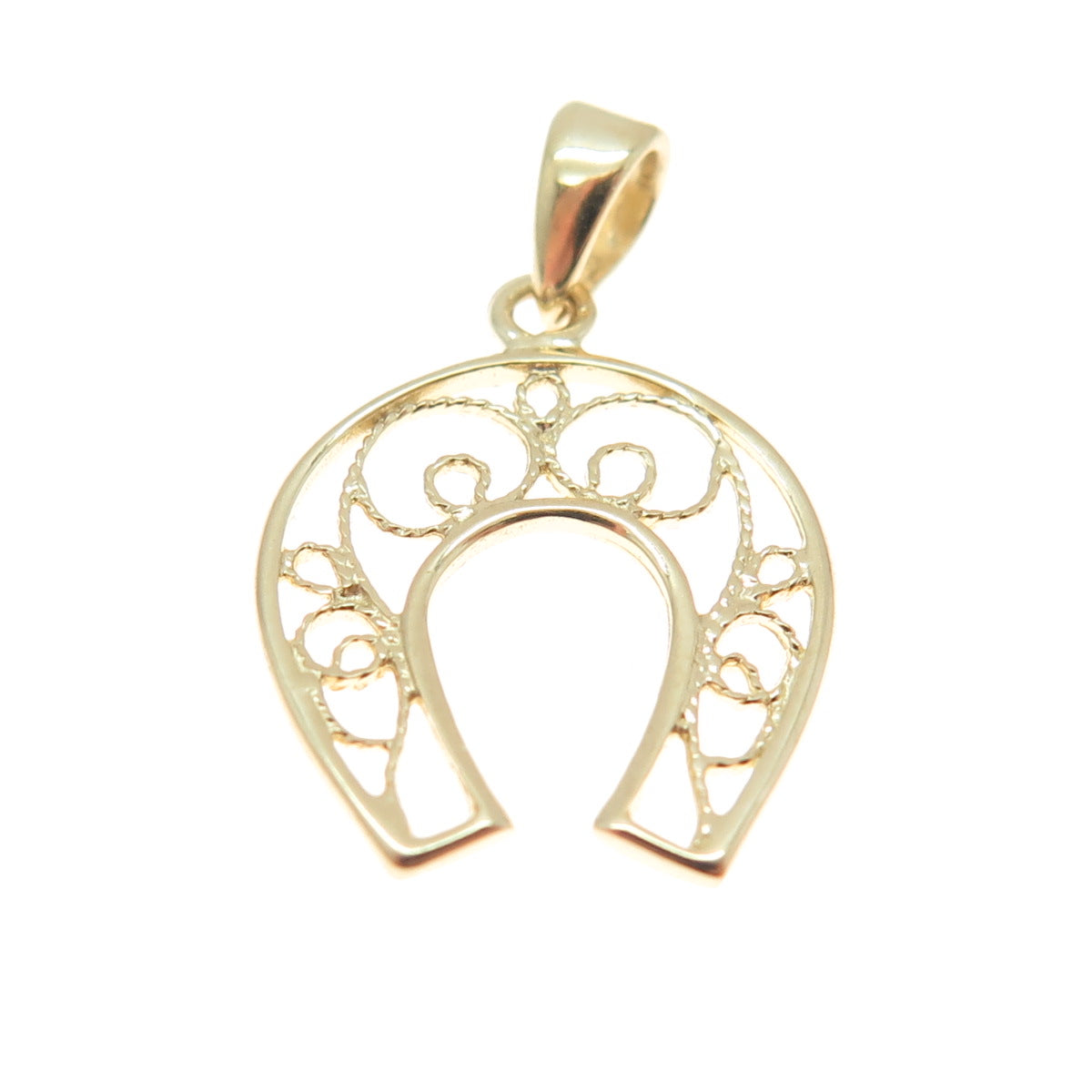 14K Yellow Gold Filigree Horseshoe Minimalist Charm Pendant