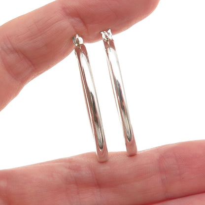 925 Sterling Silver Italy Tube Oval Hoop Earrings