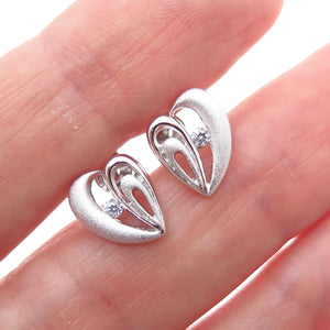 925 Sterling Silver Round-Cut C Z Textured Heart Earrings