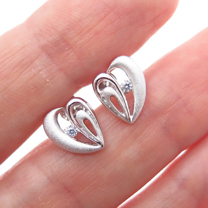 925 Sterling Silver Round-Cut C Z Textured Heart Earrings