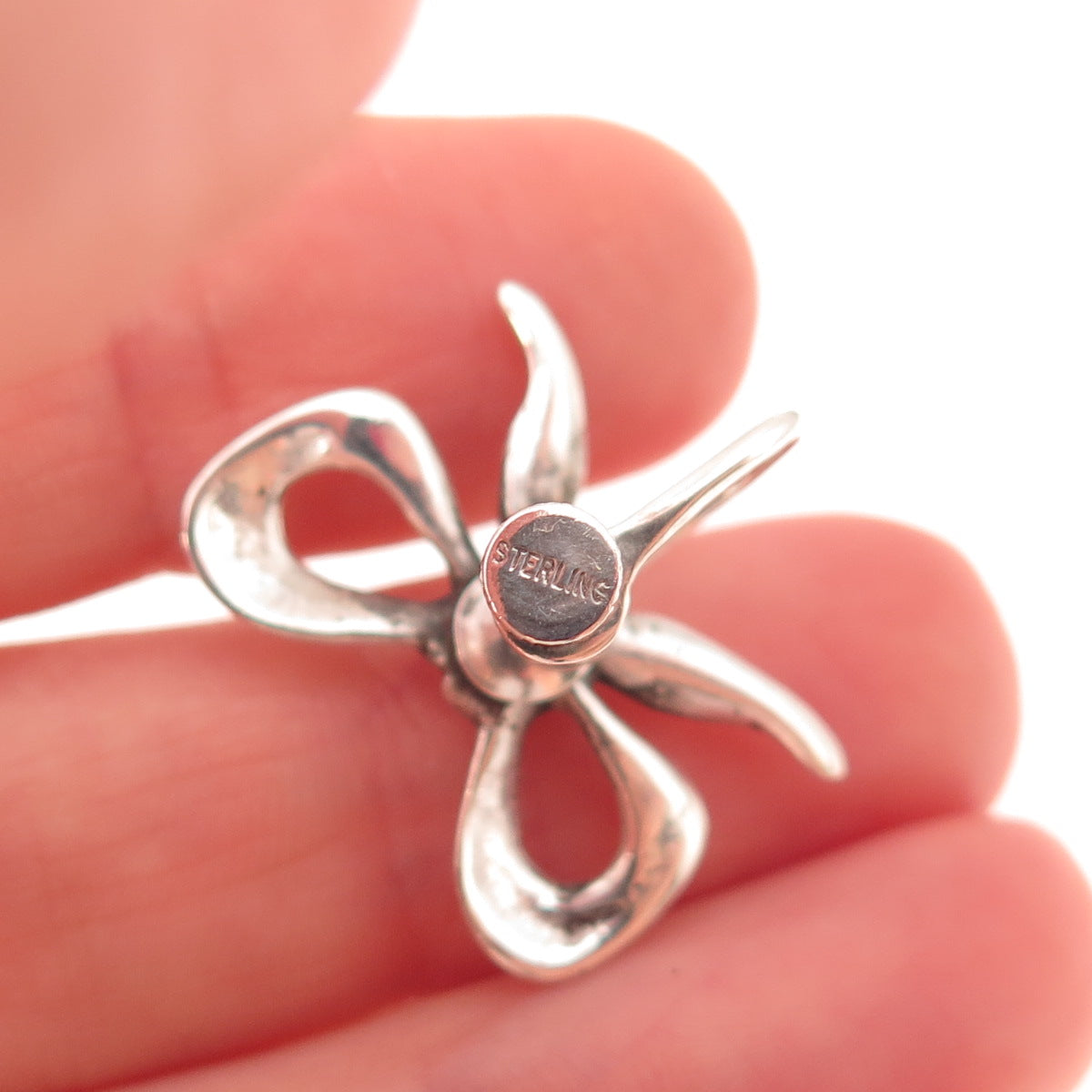 925 Sterling Silver Antique Art Deco Ribbon Bow Oxidized Screw Back Earrings