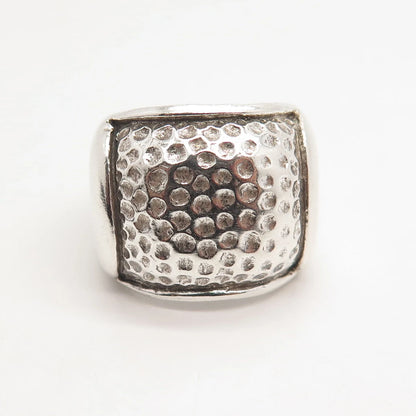 925 Sterling Silver Vintage Hammered Finish Wide Ring Size 8