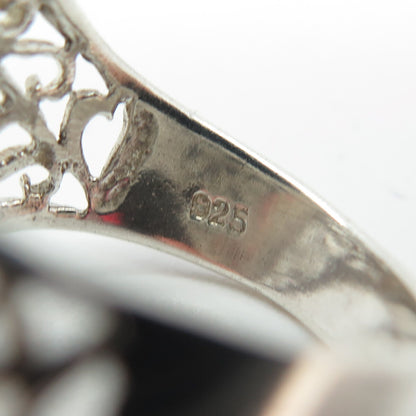 925 Sterling Silver Vintage Modernist Filigree Claw Ring Size 8