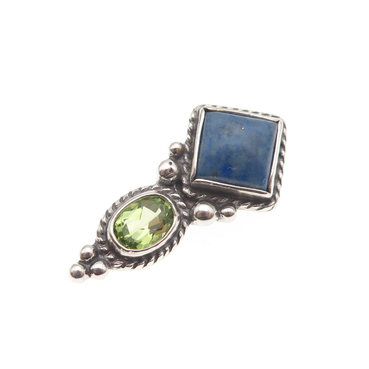 SHUBE 925 Sterling Silver Vintage Real Lapis & Peridot Slide Charm Pendant