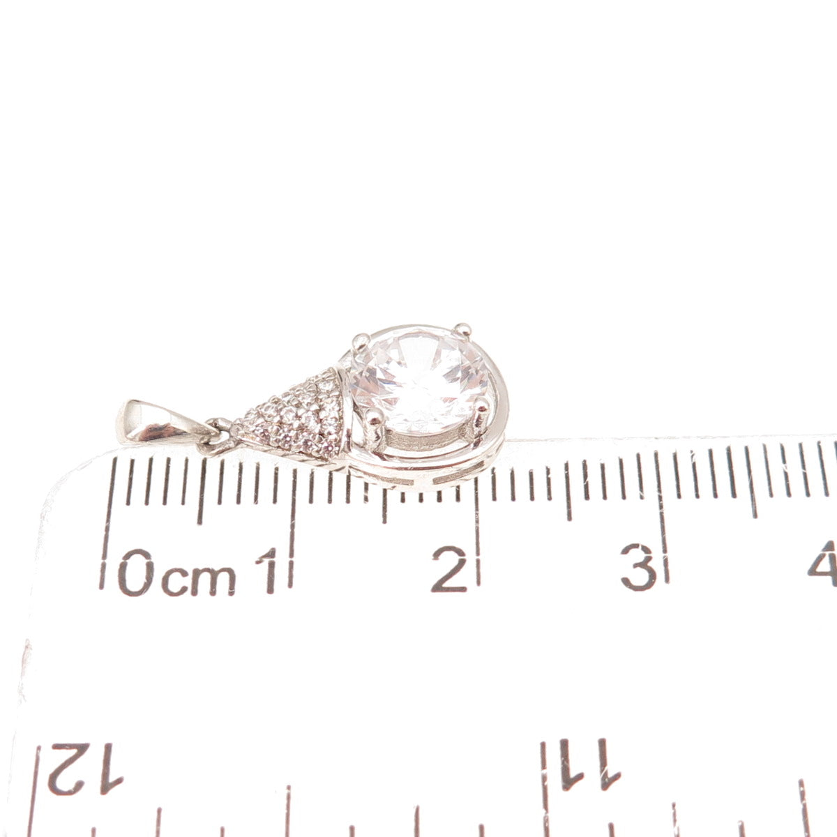 925 Sterling Silver Round-Cut C Z Teardrop Charm Pendant