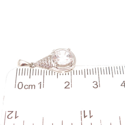 925 Sterling Silver Round-Cut C Z Teardrop Charm Pendant