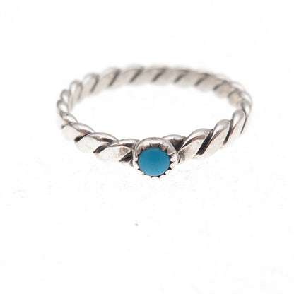 Old Pawn 925 Sterling Silver Vintage Turquoise Snake Eye Twisted Ring Size 5.75