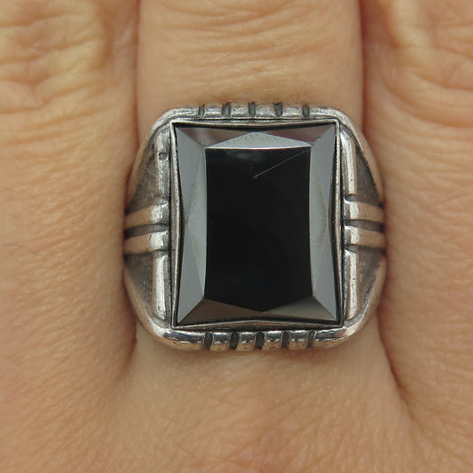 PACIFIC JEWELRY Sterling Silver Antique Art Deco Real Hematite Ring Size 10.5