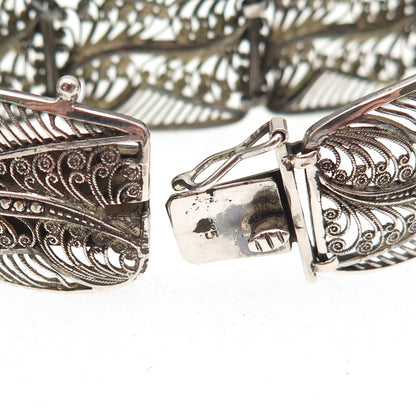 835 Silver Antique Art Deco Real Marcasite Filigree Panel Link Bracelet 6.5"