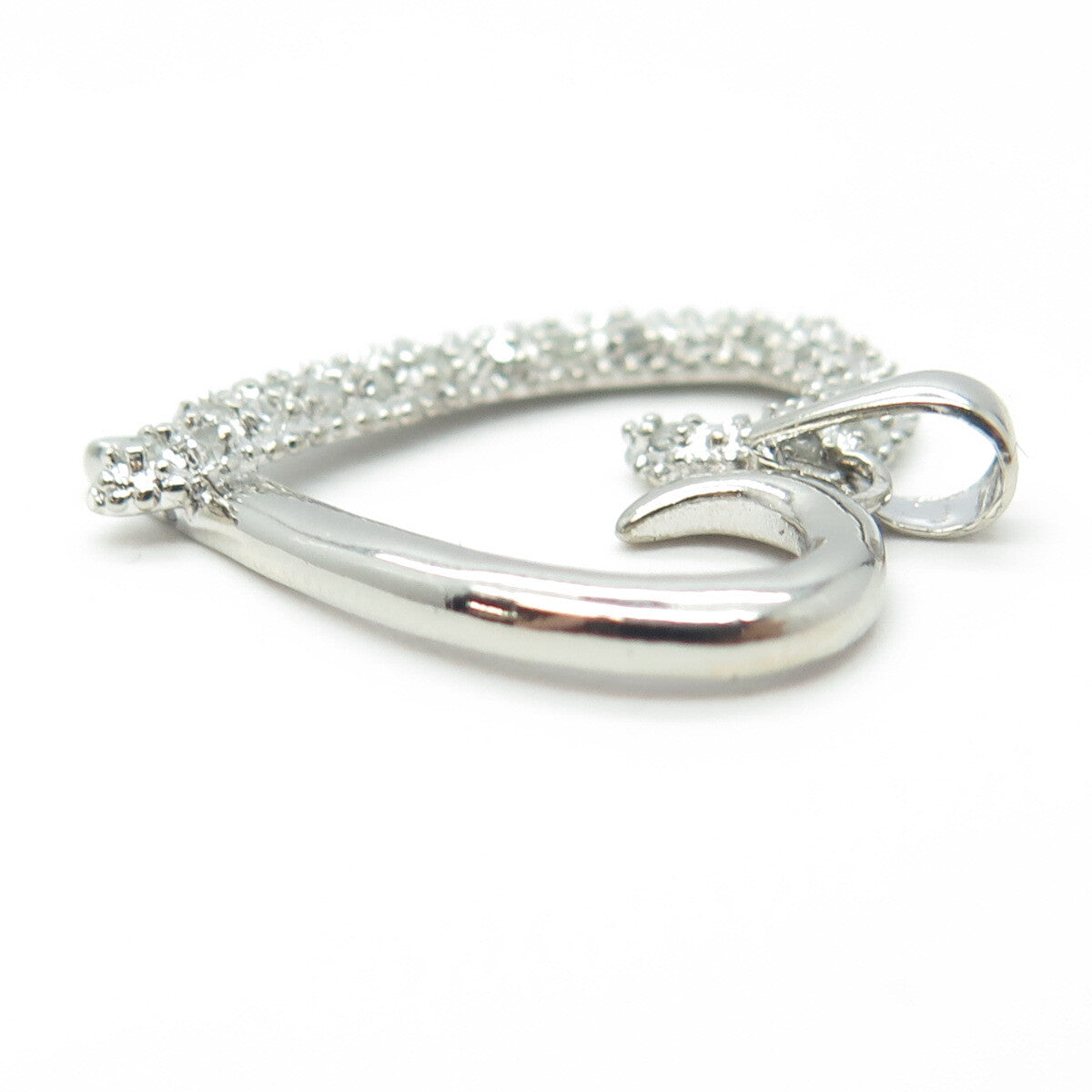 925 Sterling Silver Real Round-Cut White Diamond Open Heart Pendant