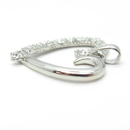 925 Sterling Silver Real Round-Cut White Diamond Open Heart Pendant